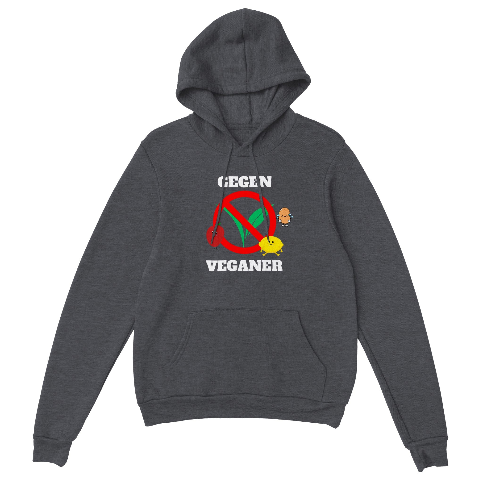 Ein lustiger Hoodie, der ganz klar die Abneigung gegen Veganer symbolisiert. Der witzige Hoodie sitzt durch seinen Unisex Schnitt gut an Männern und Frauen und ist somit auch als Geschenk sehr gut geeignet.