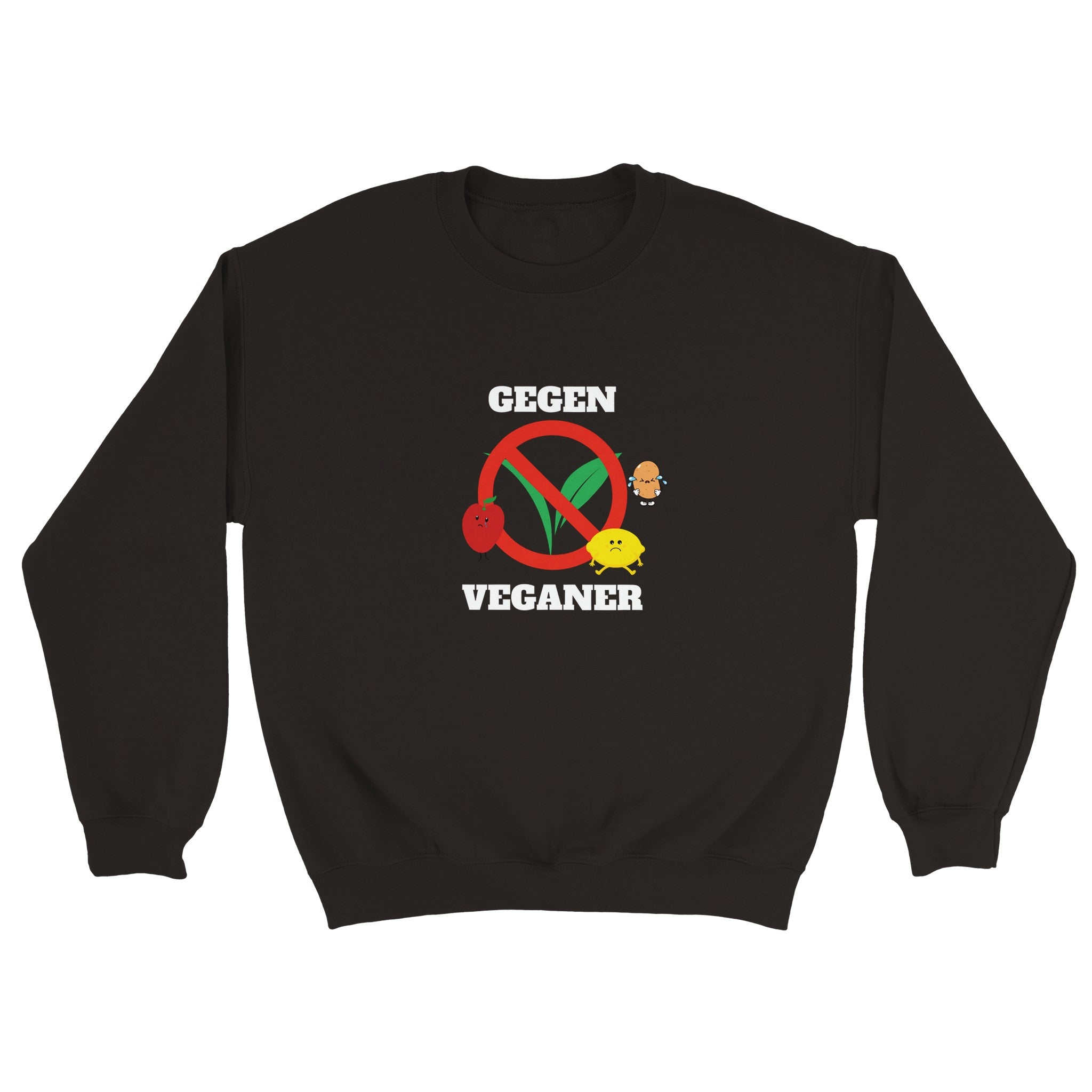 Ein lustiger Pullover, der ganz klar die Abneigung gegen Veganer symbolisiert. Der witzige Pulli sitzt durch seinen Unisex Schnitt gut an Männern und Frauen und ist somit auch als Geschenk sehr gut geeignet.