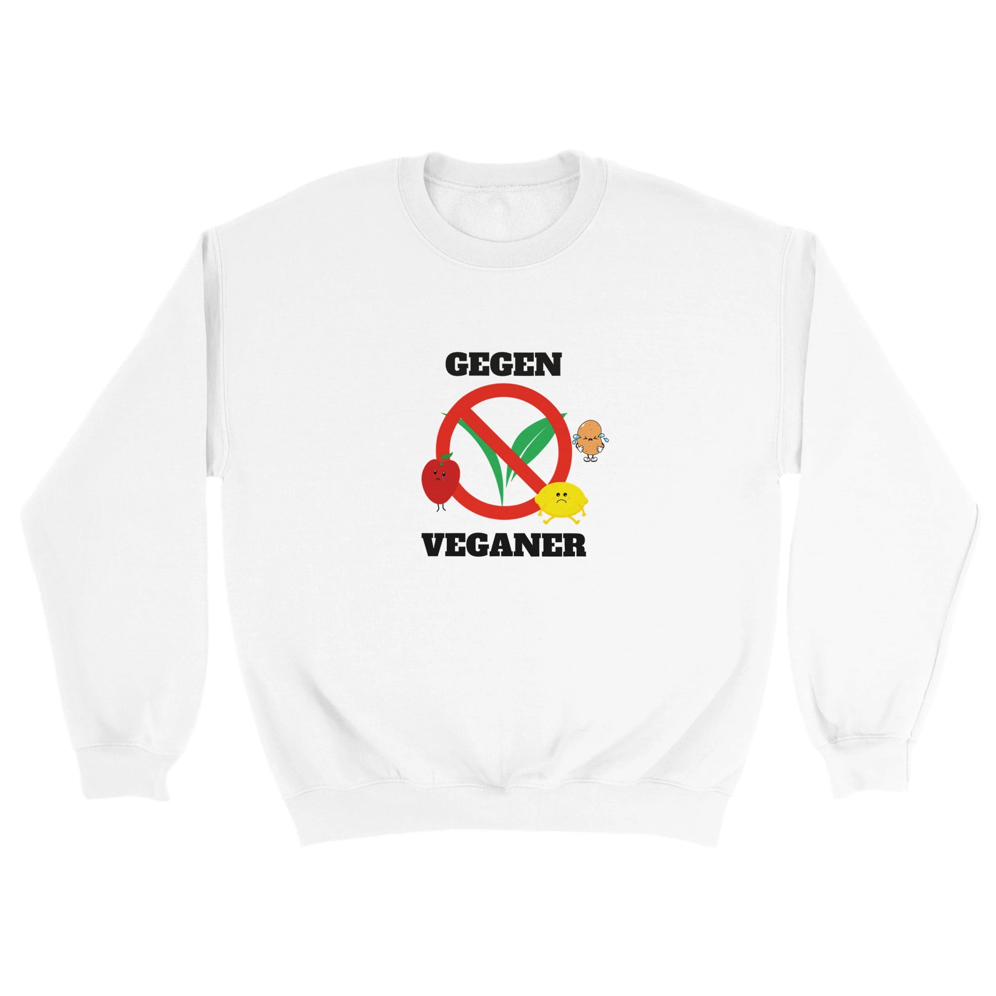 Ein lustiger Pullover, der ganz klar die Abneigung gegen Veganer symbolisiert. Der witzige Pulli sitzt durch seinen Unisex Schnitt gut an Männern und Frauen und ist somit auch als Geschenk sehr gut geeignet.